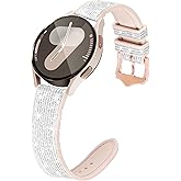 G-ficu Bling Silicone Band for Samsung Galaxy Watch 7 6 5 4 FE Band 40mm 44mm, 20mm Watch Band for Women, Cute Bracelet for Samsung Watch Bands 6 4 Classic/3 41mm/Active 2-White