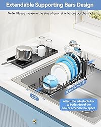 LIONONLY Small Dish Drying Rack in Sink, Extendable