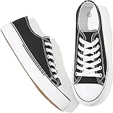 Adokoo Canvas Tennis Shoes for Women Low Top Casual White Black Sneakers for Women Lace Up Fashion Comfortable Walking Shoes
