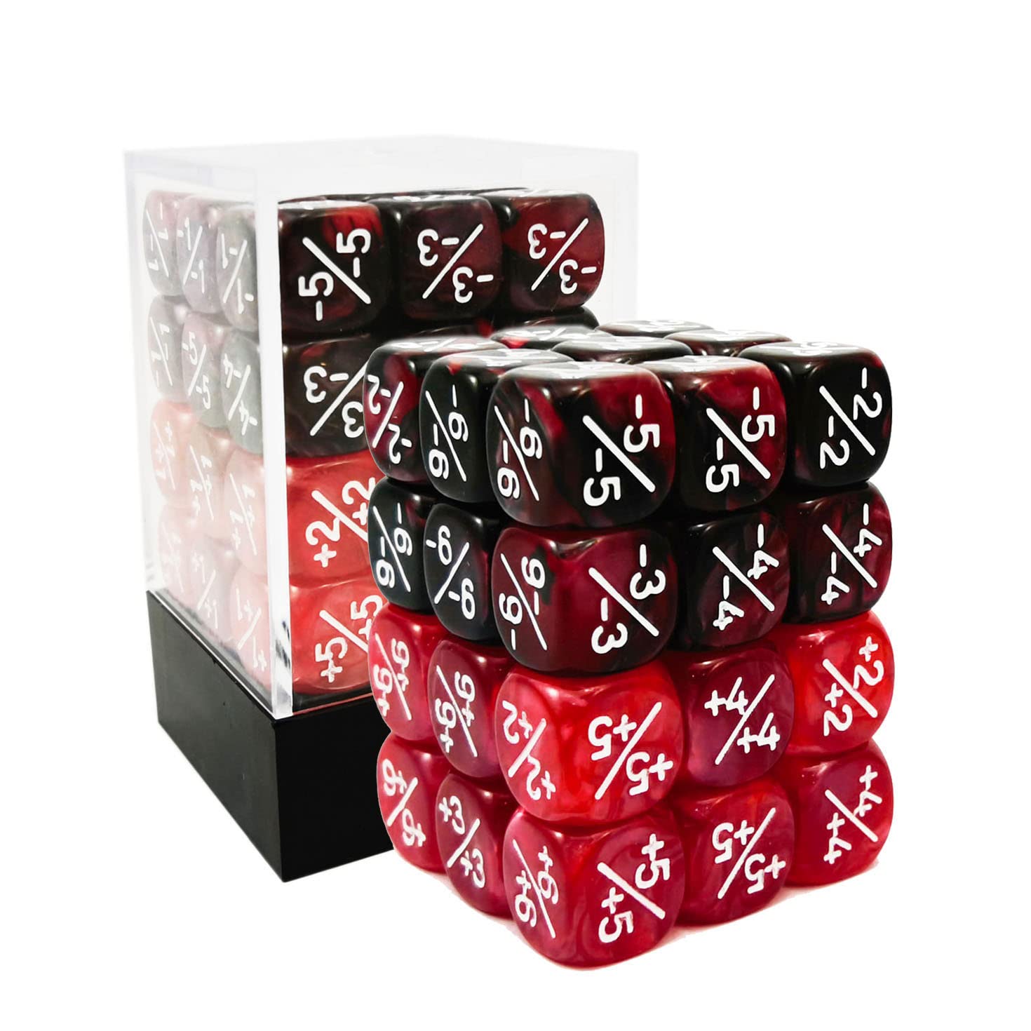 36pcs 12mm Positive and Negative Dice Counters Marble Red+Gemini Red&Black Set, Small Token Dice Compatible with MTG, CCG, Card Games