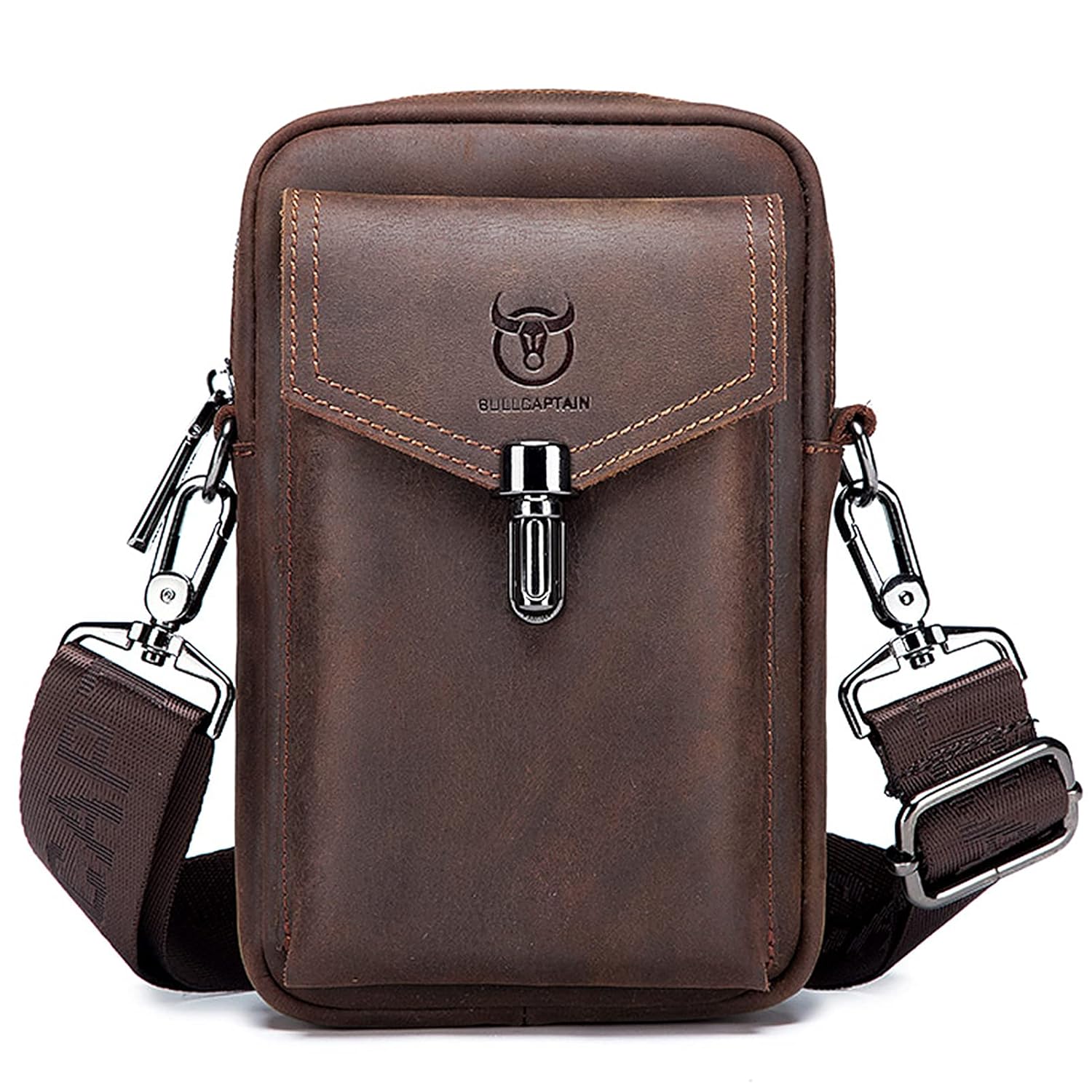 Men Leather Belt Bag Travel Messenger Crossbody Cell Phone Purse Wallet