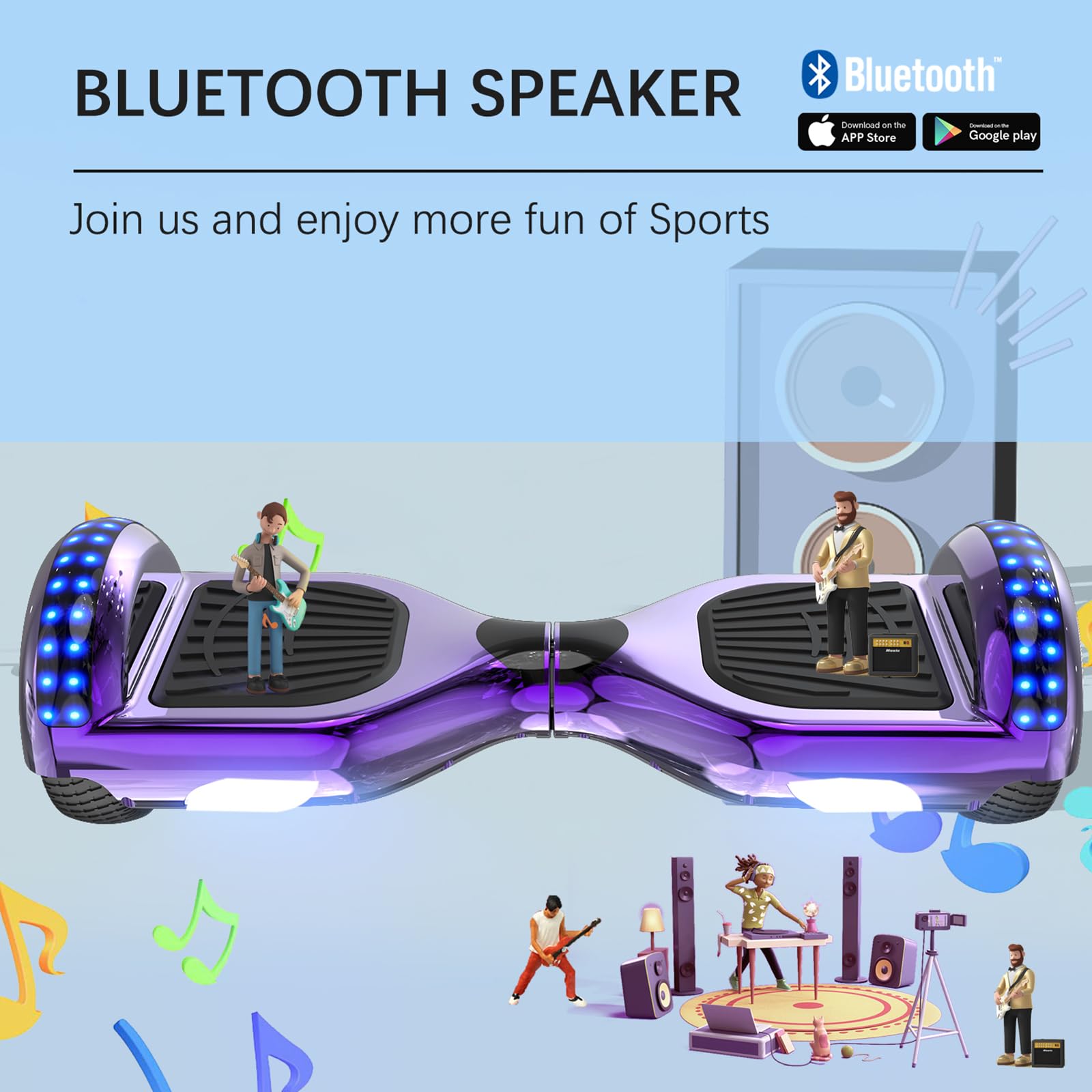 RCB Hoverboard 6,5 Zoll Skateboard für Kinder und Jugendliche mit Bluetooth und LED-Licht, leistungsstarker Motor, Geschenk für Kinder 3
