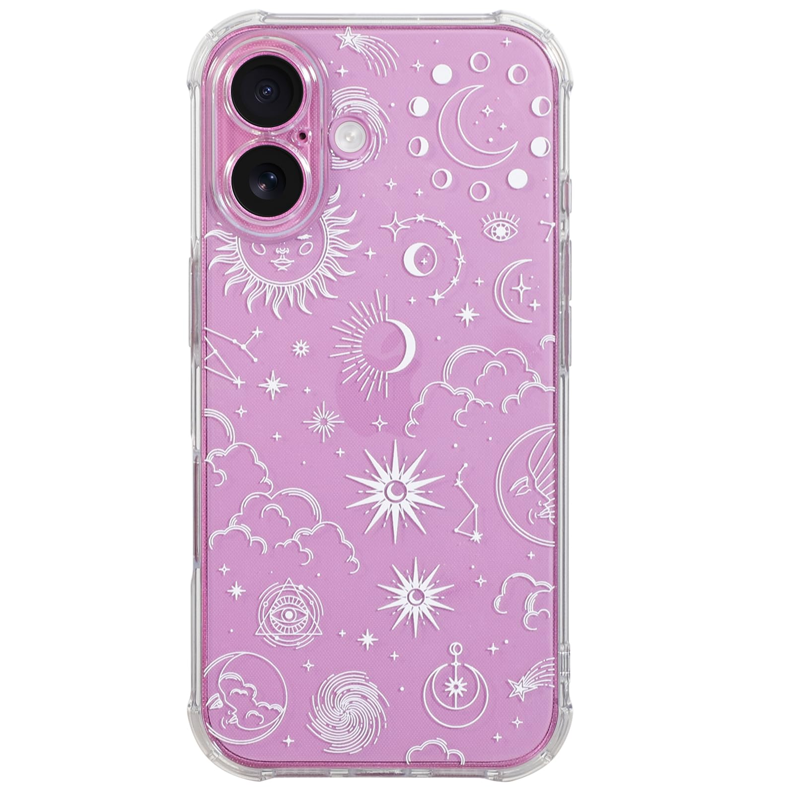 CHEORFAY iPhone 16 Case, Clear Transparent Flexible Soft Silicone TPU Bumper Buffer Shockproof Protective Cover with Fantasy Astrology Pattern Design for iPhone 16 - Moon Star