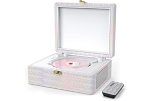 RETROAUDIO CD Player Portable with Speakers Bluetooth Desktop Knit Retro CD Player for Home Rechargeble Battery Small Vintage CD Player with Bluetooth Input, USB Playback, AUX in, Headphone Jack, Remote Control