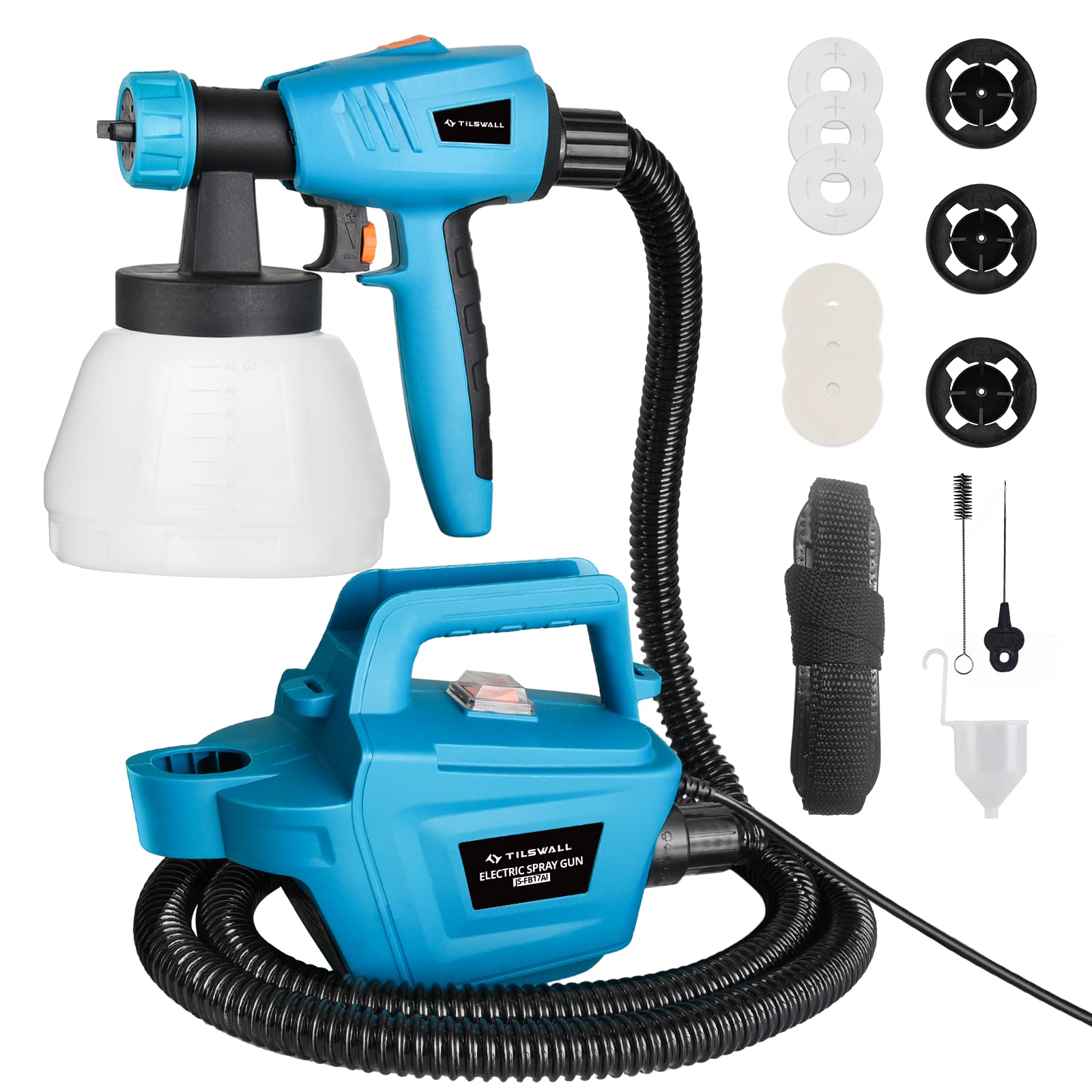 Photo 1 of ***MISSING ATTACHMENTS***Tilswall Paint Sprayer, 800W HVLP 1200ML/Min Electric Spray Paint Gun with 2.5M Air Hose, 1300ML Detachable Container, 3 Nozzle Sizes & 3 Patterns, High Power Painter for Furniture, Cabinet, Fence