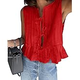Cicy Bell Womens Bow Front Tie Tank Tops Pleated Babydoll Top Sleeveless Cute Coquette Shirt Summer Outfits