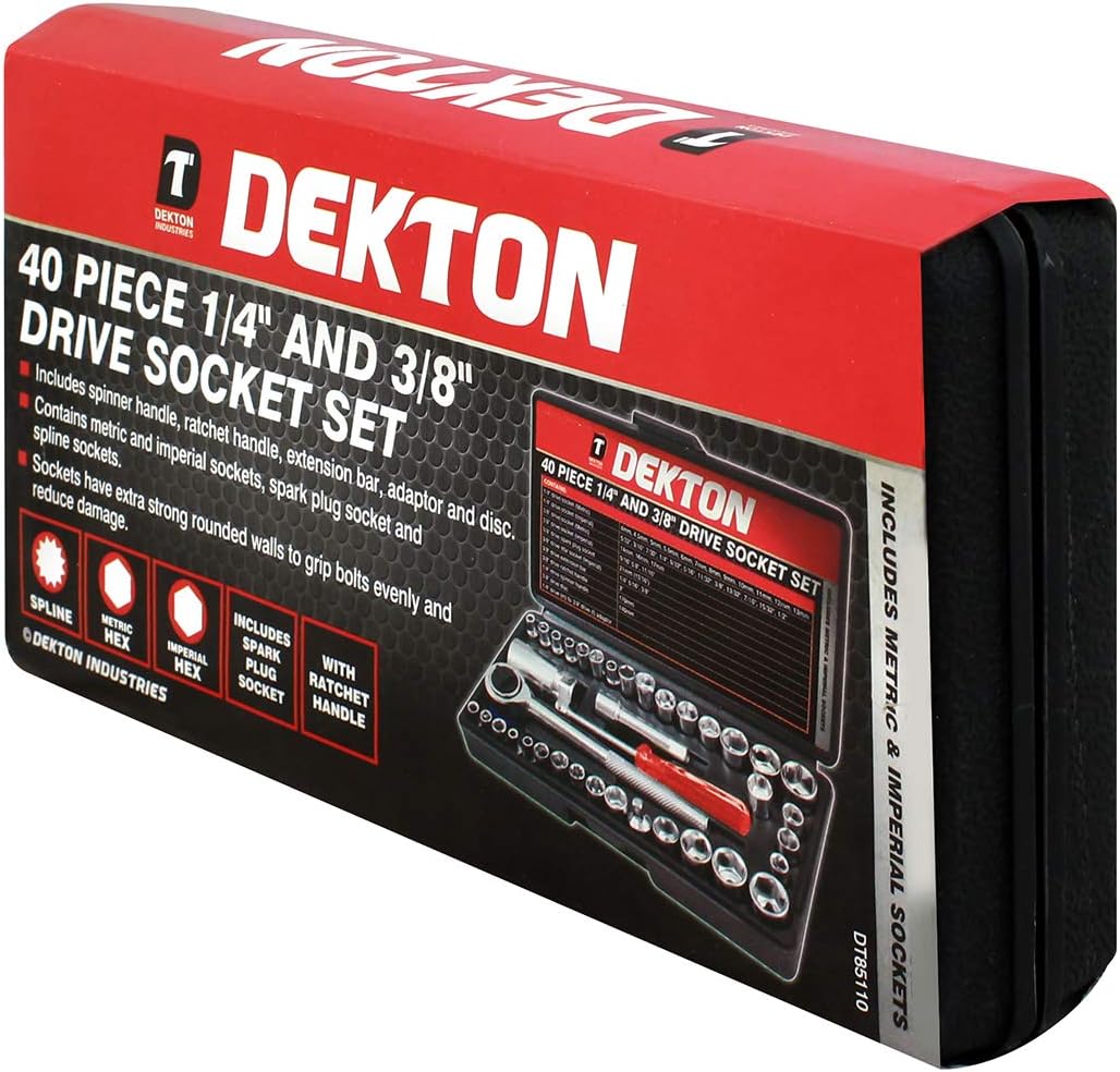 Dekton 40-Piece Drive Socket Set, Black/Red, 1/4-inch, 3/8-inch - Image 3