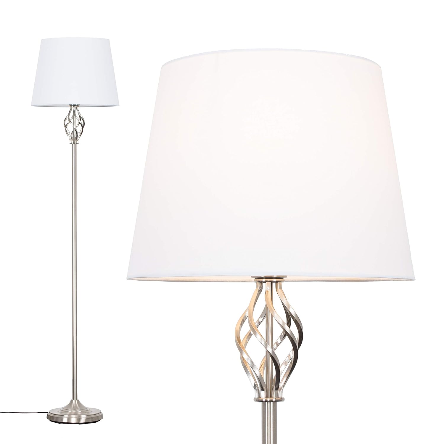 Traditional Style Satin Nickel Barley Twist Floor Lamp With A