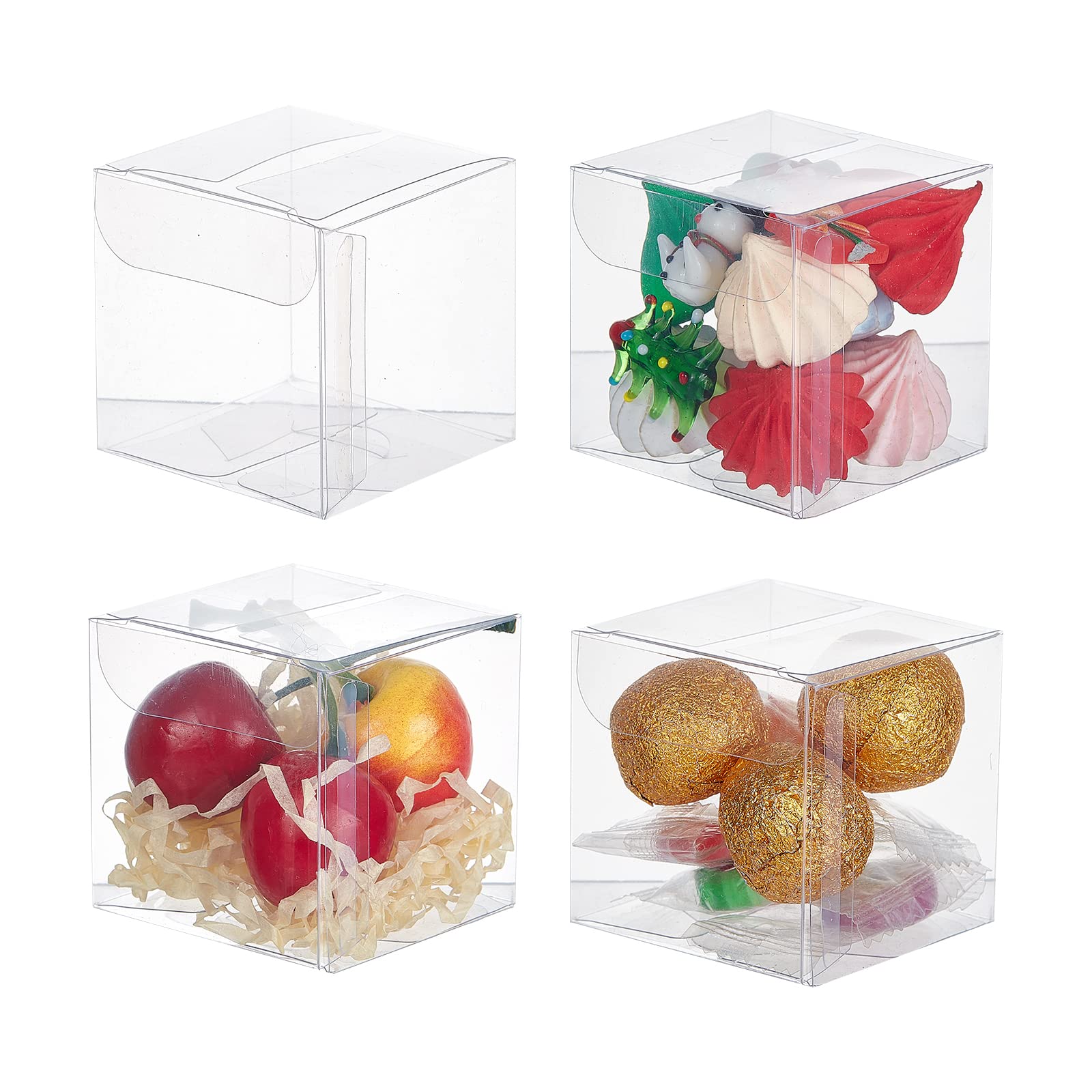 BENECREAT 60PCS 5x5x5cm Clear Cube Wedding Favour Boxes with Protective Film, PVC Transparent Cube Gift Boxes for Jewelry Storage Display, Candy, Chocolate, Cake, Balloon