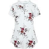 Ninedaily Women's Summer Tops Short Sleeve Casual Blouse Zip Floral Tunic Shirts