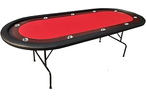 INO Design Poker Table 96 inches Light Series for 10 Player Games with Cup Holders Wooden Racetrack Felt Foldable Legs, Red