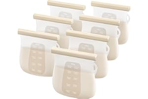 Jelly Ruru 7 PCS Reusable Breast Milk Storage Bags, 8.5oz 250ml LFGB Standard Silicone Breastmilk Freezer Storage Container, Leak Proof & SelfStandingMilk Bags, Baby Food Bags, Transparent