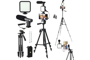 BOVANTTRO Vlogging Kit,YouTube Starter Kit,Vlogging Kit for iPhone/Androidphone/Cameras Phone Holder for Video Recording with 50" Extendable Tripod/Microphone/Fill-in Light/Capture Remote Control
