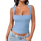 REORIA Butsmooth® Women's Square Neck Going Out Crop Tops Double Lined Cute Basic Tank Tops 2026 Clothes