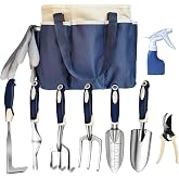 Gardening Tool Set, 10-Piece Heavy-Duty Aluminum Garden Tools with Non-Slip Handles and Large Tool Bag with Storage Pockets, Durable Hand Gardening Tools - Perfect Gardening Gift for Men and Wome