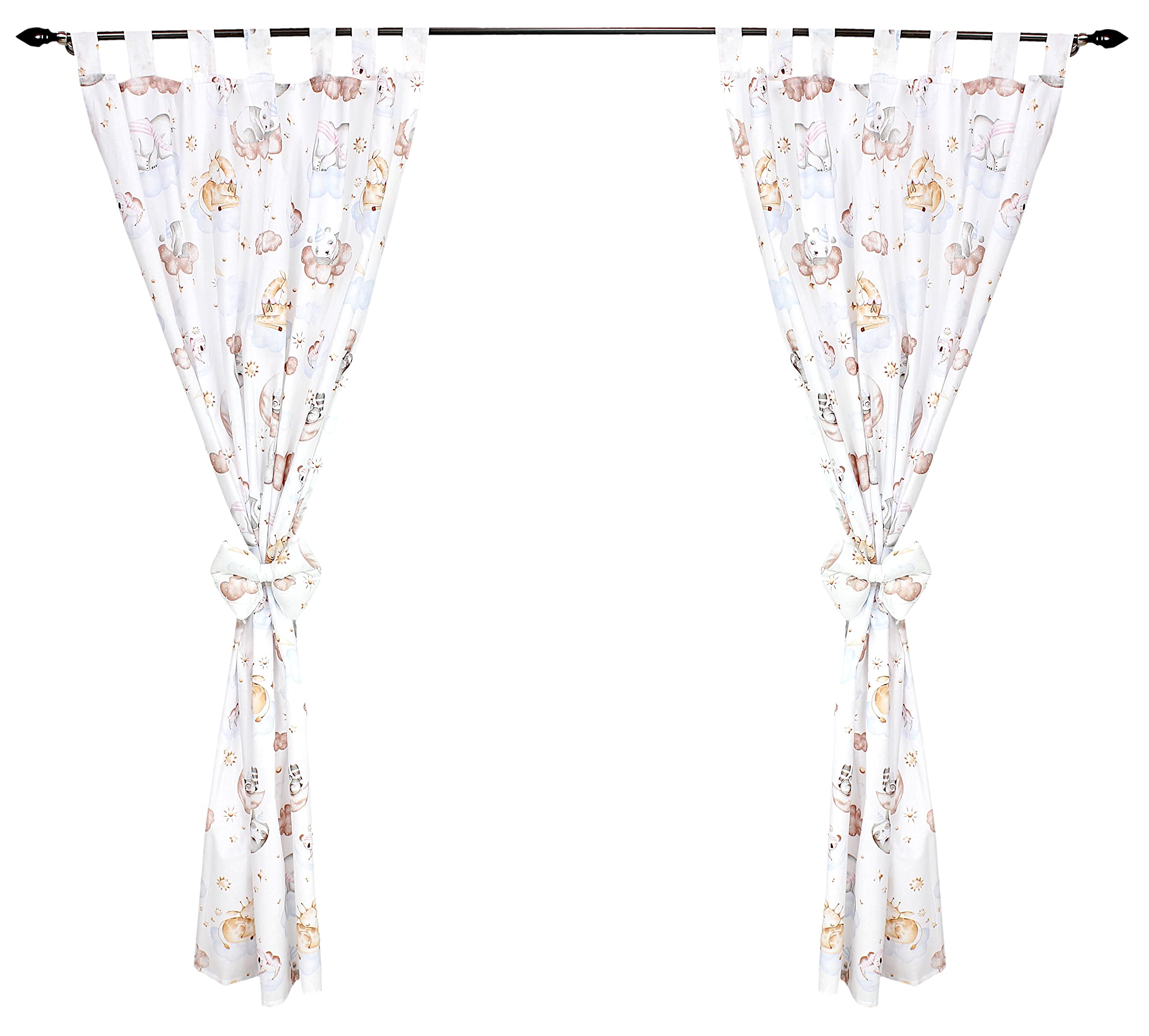TupTam Children's Room Tab Top Curtains with Tiebacks, Animals on clouds, ca. 155x95 cm