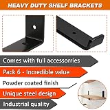 MLOQI 6 Pack Scaffold Board Shelf Brackets 5mm Thick Lip 12x6 inch Black view 4