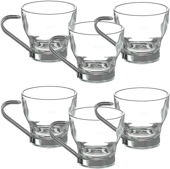 GK Global Kitchen 6 Piece Espresso Coffee Cups Glasses Set With Metal
