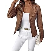 GORGLITTER Women's Faux Suede Jackets Trendy Long Sleeve Lapel Collar Leather Open Front Blazer Coat Outfits