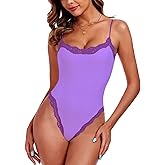 MIREAZW Women’s Lace Bodysuit Square Neck Body Suits Sexy Backless Thong Cami Shaperwear Spaghetti Strap Sleeveless Top