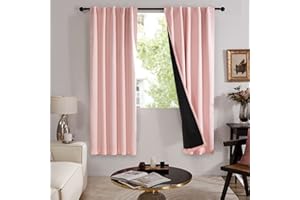 Deconovo 100% Blackout Curtain 72 Inches Long, Pink Curtain Sets, Total Sun Block, Noise Reducing, Thermal Insulated Window Drapes for Home Windows/Balcony (Set of 2, Crystal Pink, 42W X 72L Inch)