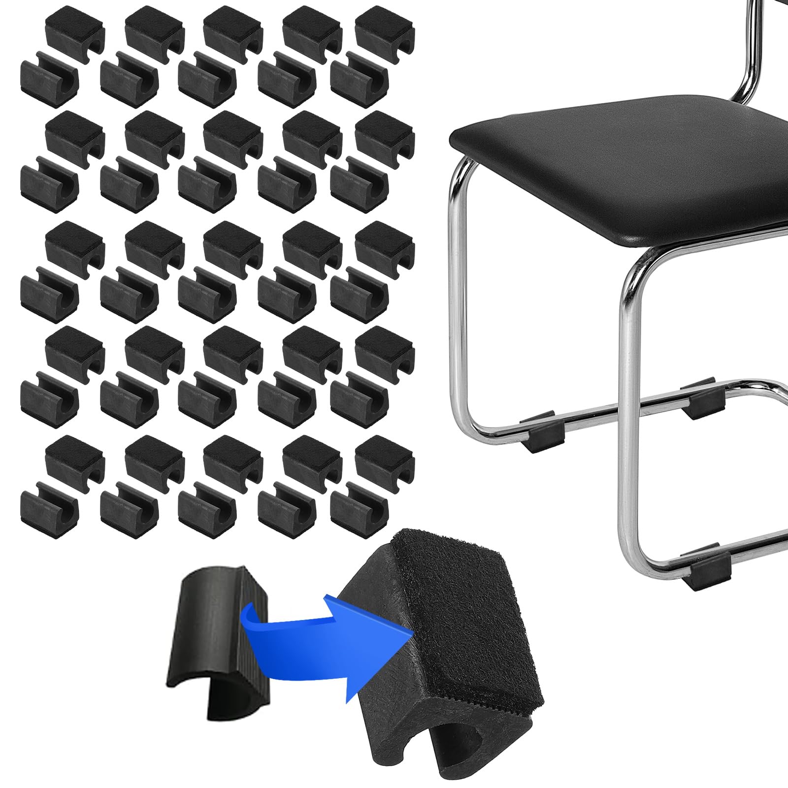 Photo 1 of PATIKIL Rectangle U Shaped Chair Leg Tips Caps with Felt Pads, 50 Pack Slide Smoothly Furniture Feet Floor No Scratches No Noise Protectors Protect Hardwood Floors Fit Dia 12 mm Leg, Black