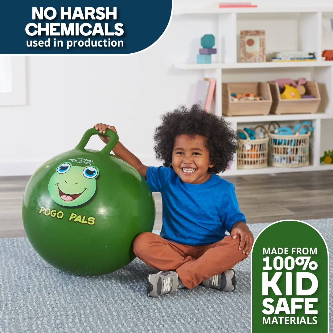 Flybar Hopper Ball for Kids – Bouncy Toys with Handle, Durable Kangaroo Hoppers for Indoor & Outdoor Play - Exercise Ball - Pump Included- Stable Grip for Toddler Boys & Girls Ages 5 and Up (Frg S)