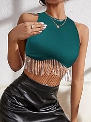 Milumia Women Party Crop Tank Tops Rhinestone