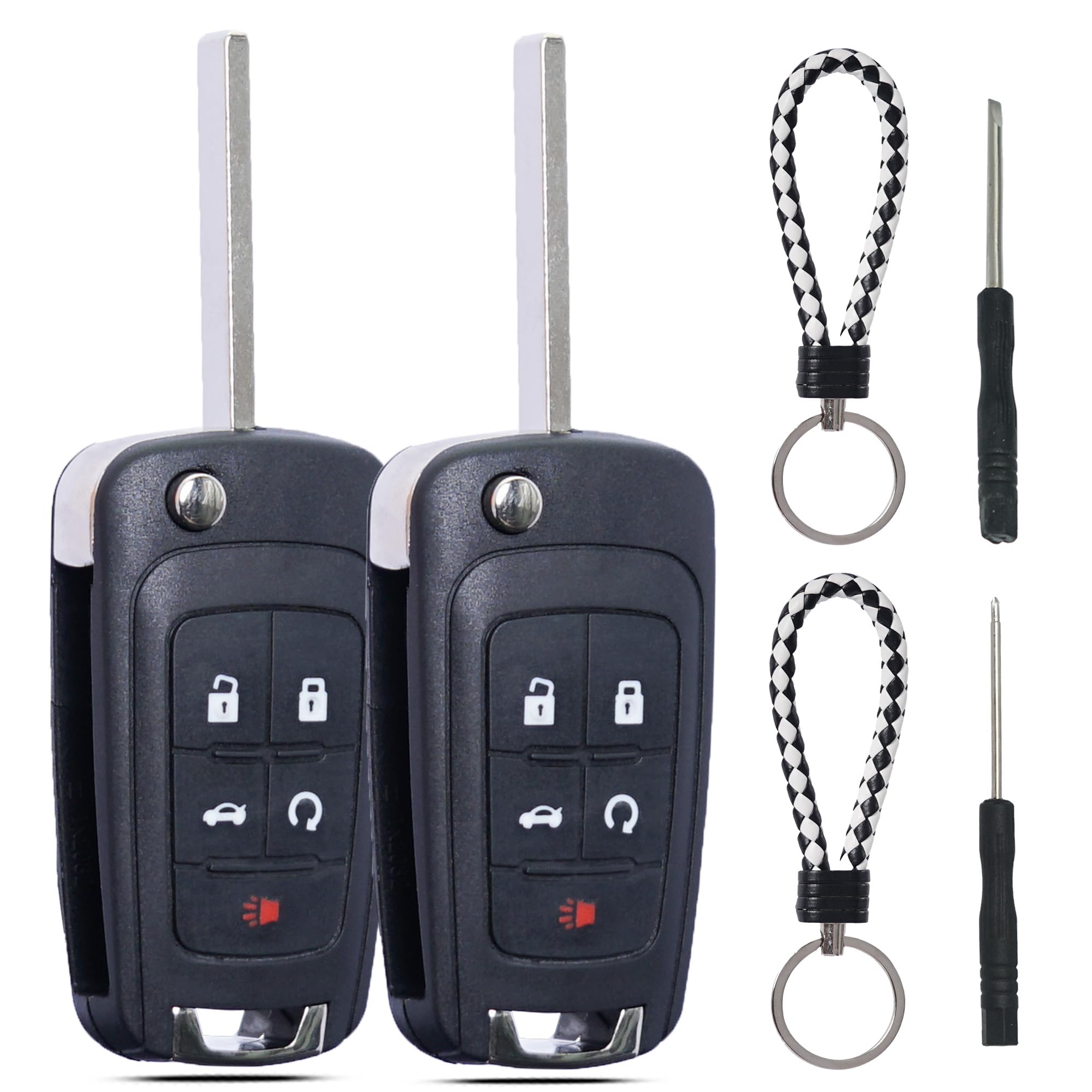 Photo 1 of MechanMagic Key Fob Shell Case Replacement 5 Button for Chevy Cruze Camaro Impala Equinox GMC Terrain Buick Regal Lacrosse 2010-2020 Keyless Entry Remote Control Key Fob Cover with Keychain - 2 Pack