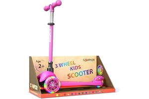 Campior Pink Mini 3 Wheel Scooter for Kids – Lean-to-Steer with LED Light-Up Wheels, Adjustable Handlebar, Wide Anti-Slip Deck, Smooth PU Wheels, Rear Foot Brake – Toddler Scooter for Ages 2+