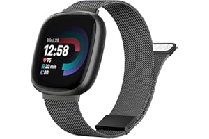 Mugust Metal Band Compatible with Fitbit Versa 4 / Versa 3 Bands/Fitbit Sense 2 / Sense Bands Women Men, Stainless Steel Mesh