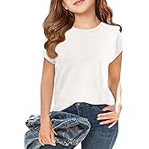 Haloumoning Girls Summer Swiss Dot Short Sleeve T-Shirts Kids Crewneck Tops Cute Fashion Tees 5-14 Years