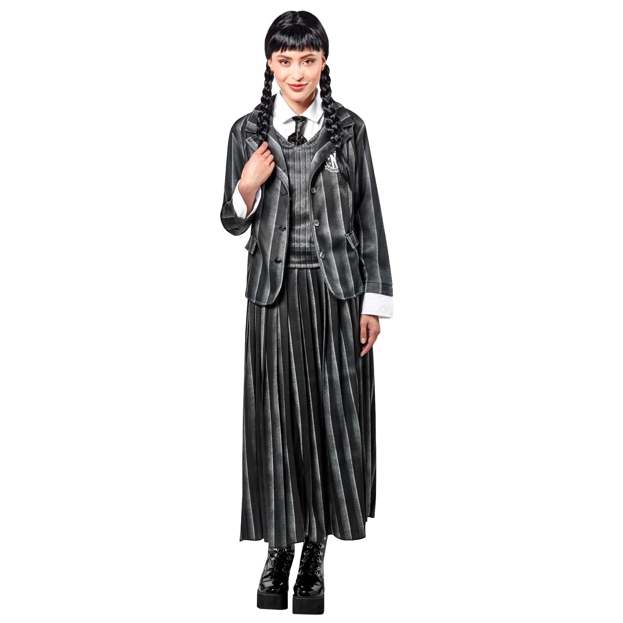 Rubies 1000159M000 Wednesday Womens School Uniform Addams Adult Fancy Dress, Black, UK 14-16 Halloween