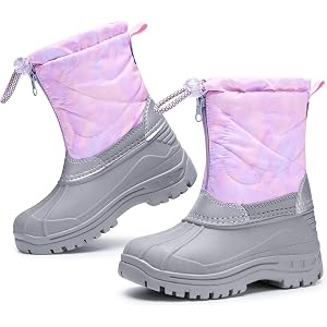 Stelle Girls Snow Boots with Zipper Kids Boys Winter Outdoor Boots | Non-Slip Waterproof TPR Outsole Warm Faux Fur Insulated
