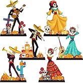 6Pcs Dia De Los Muertos Decorations Wooden Table Centerpiece | Day of the Dead Decorations Dancing Couple Sugar Skull Table Topper for Mexican Dia De Los Muertos Party Tiered Tray Decor