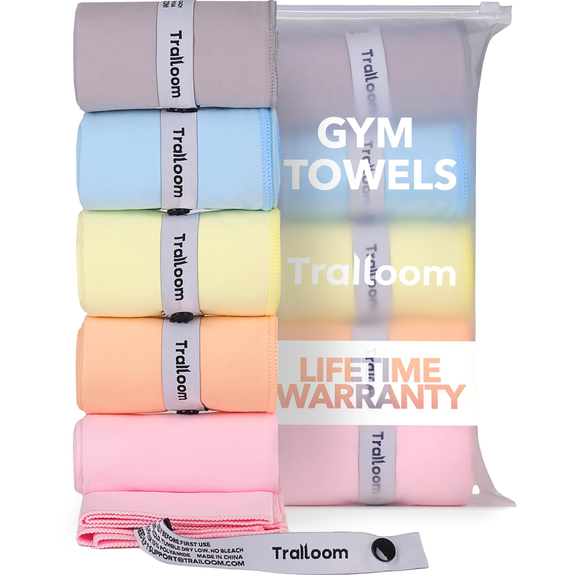 Photo 1 of Trailoom Microfiber Workout Towels - Quick Dry, Highly Absorbing, Odor-Free, for Women & Men - Gym Sweat Sports Towel for Hot Yoga, Tennis, Running, Exercise, Working Out, Camping, Set of 5 Pastel