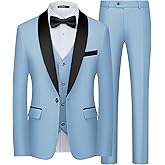 WULFUL Men's 3 Piece Suits Slim Fit Tuxedo Suit Set One Button Shawl Lapel Blazer Jacket Vest Pants Set for Prom, Business