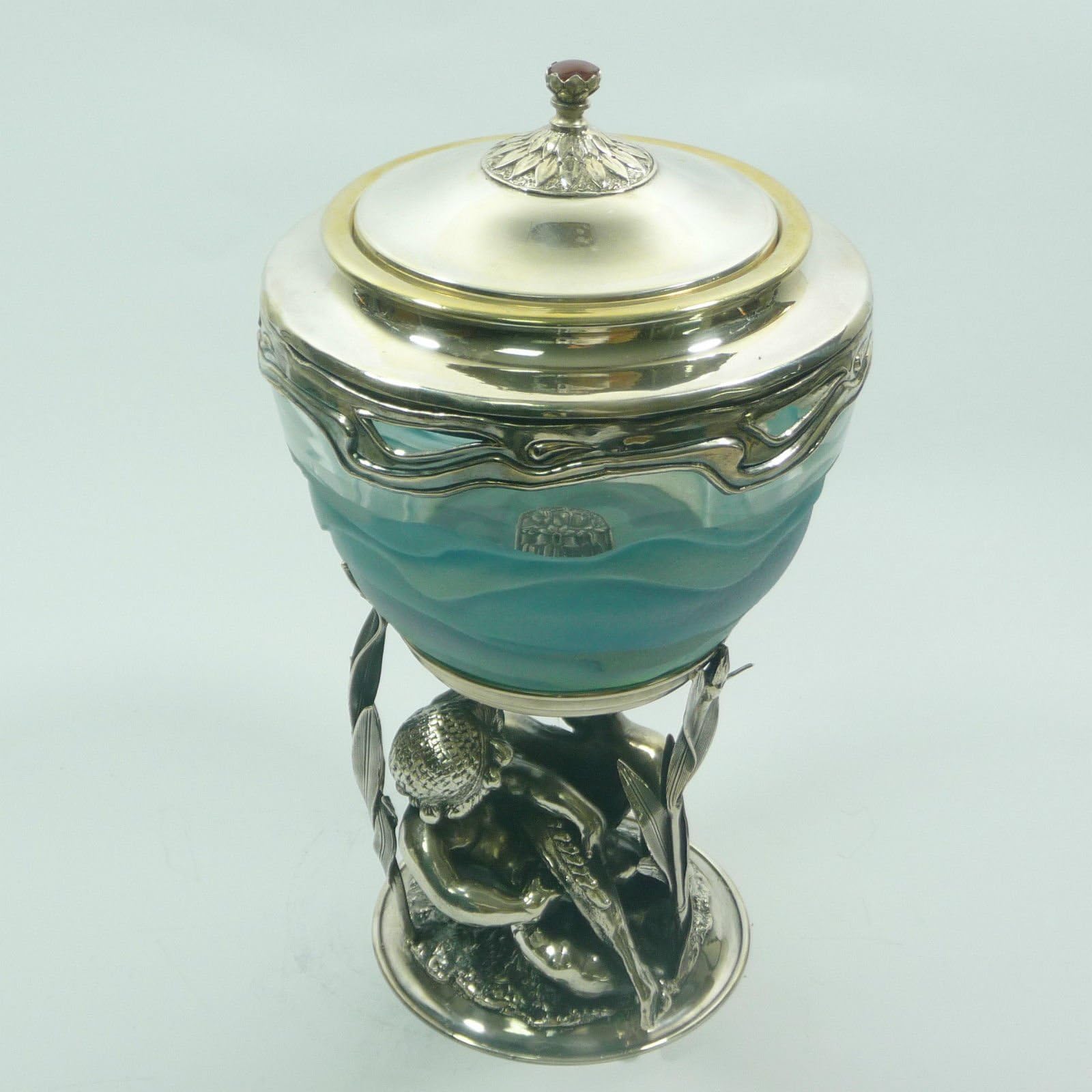 Russian Silver Sterling & Crystal Caviar Bowl