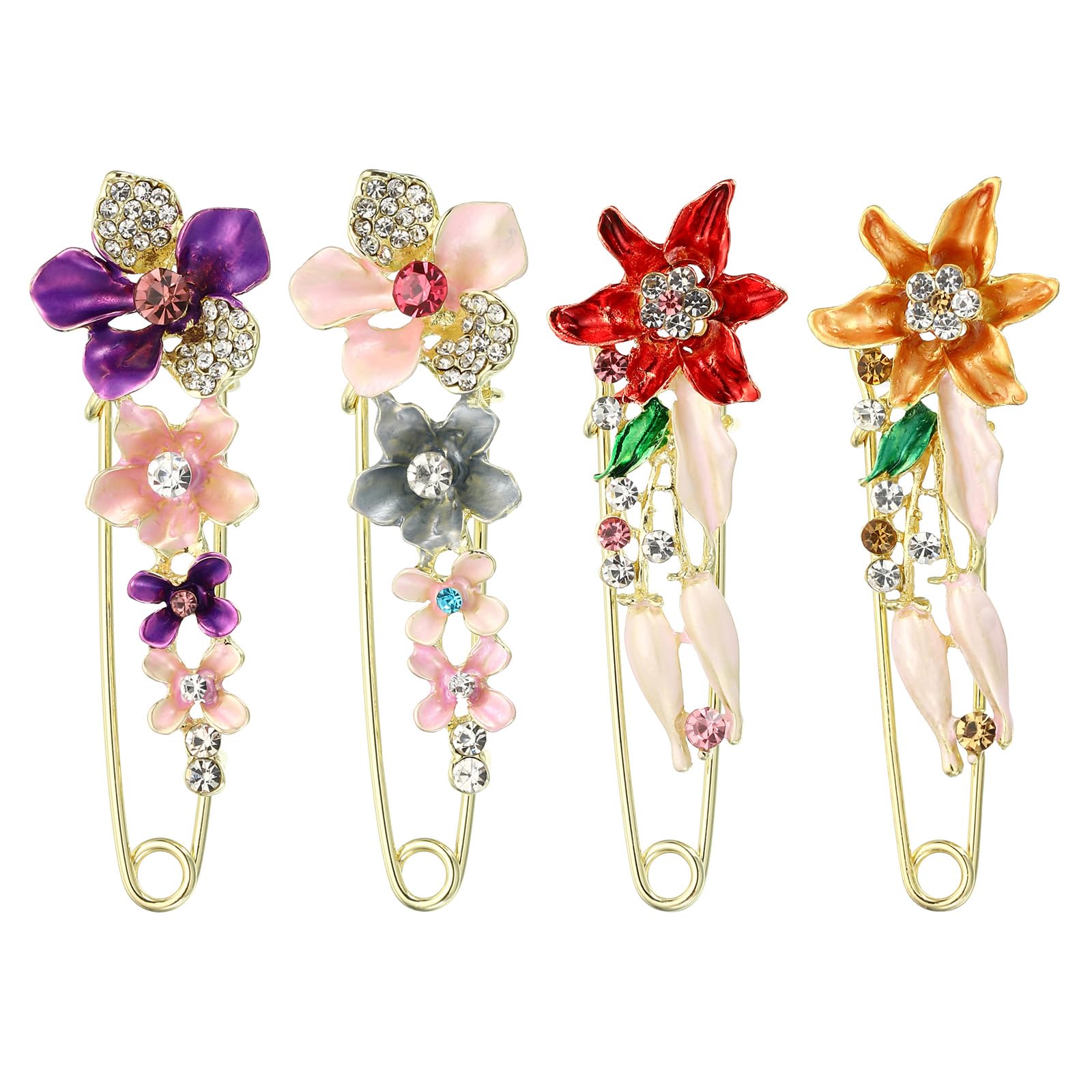 PATIKIL Flower and Lily Crystal Safety Decorative Pins Brooch Clip Clasp Pin, 1Pcs Anti Exposure Enamel for Women Sweaters, Shawls, Collars, Dress