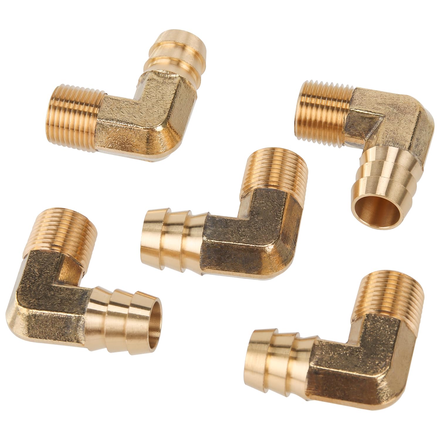 LTWFITTING 90 Deg Elbow Brass Barb Fitting 3/8-Inch Male BSPT x 16mm ID Hose(Pack of 5)