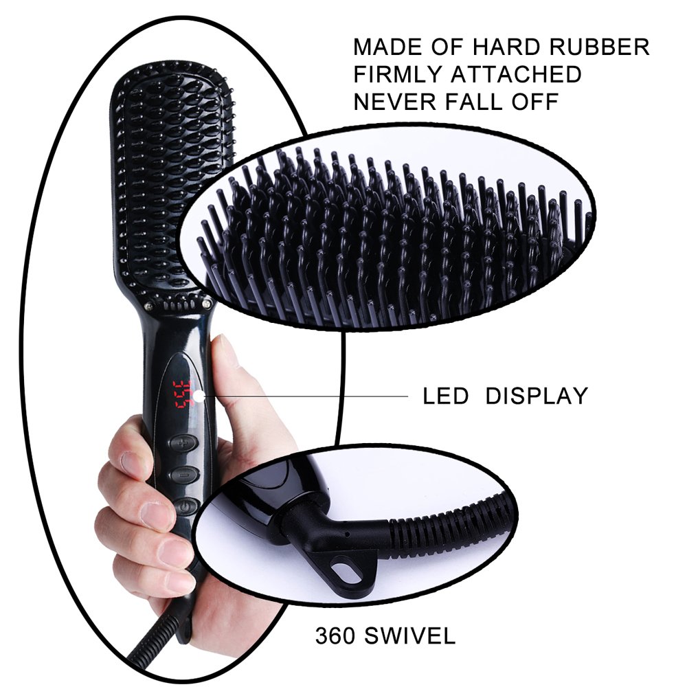 Feeke Hair Straightener Brush, Ionic Beard Straightener, Anti-scald, Auto Temperature Lock, Heat Brush Comb for Woman & Men
