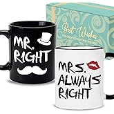 Mr Right Mrs Always Right Coffee Mugs Gifts Set for Couples, Gifts for Weddings, Engagement, Newlywed, Bachelorette, Anniversary, Christmas, His & Her, Bride & Groom, Parents, Newlyweds Bridal Shower
