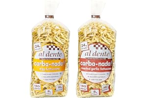 AL DENTE, Carba-Nada Variety, Lower Carb, Egg Fettuccine & Roasted Garlic Fettuccine, Non-GMO, Homemade Taste & Texture, High Protein 10 Ounce (Pack of 2)