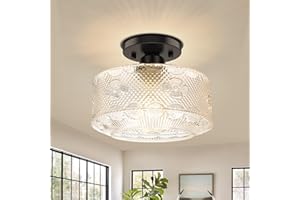 KONDRAS Semi Flush Mount Ceiling Light, Black Hallway Glass Ceiling Light Fixture, Farmhouse Glass Kitchen Ceiling Light,Industrial Globe Close to Ceiling Light for Bathroom Bedroom Living Room Porch Entryway
