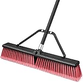 TidyBliss 24” Push Broom Outdoor Heavy Duty, Large Commercial Stiff Bristle Brush with 63 inches Long Handle for Garage Shop 