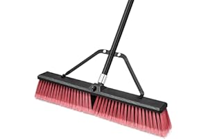 TidyBliss 24” Push Broom Outdoor Heavy Duty, Large Commercial Stiff Bristle Brush with 63 inches Long Handle for Garage Shop 