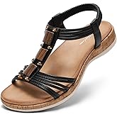 Littleplum Women Flats Sandals Arch Support Open-Toe Casual Summer Low Wedge Shoes for Daily Beach Walking Dressy Comfy Sandals