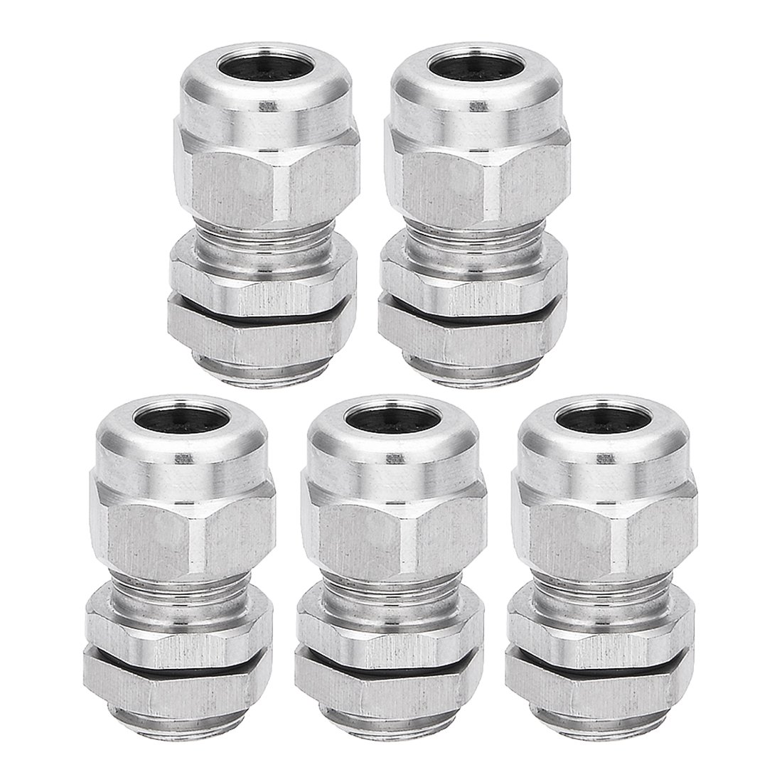 Sourcingmap Cable Gland Waterproof M12 Stainless Steel Cable Glands Joints Adjustable Connector for 3-6.5mm Dia Wire Range, Pack of 5