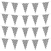 SEIUCAN Checkered Flag Banner, 100ft Double-Sided Race Car Pennant Banner | Black &amp; White Reusable Racing Flags for NASCAR Themed Car Birthday Party Decorations, Indoor &amp; Outdoor Decor
