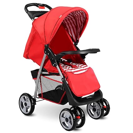 Costzon Baby Stroller Foldable Infant Pushchair With 5 Point Safety Harness Multi Position Reclining Seat Parent And Child Tray Large Storage